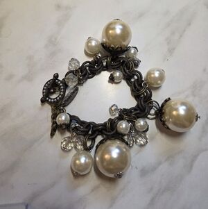 Plunder Pearl and Crystal Charm Bracelet